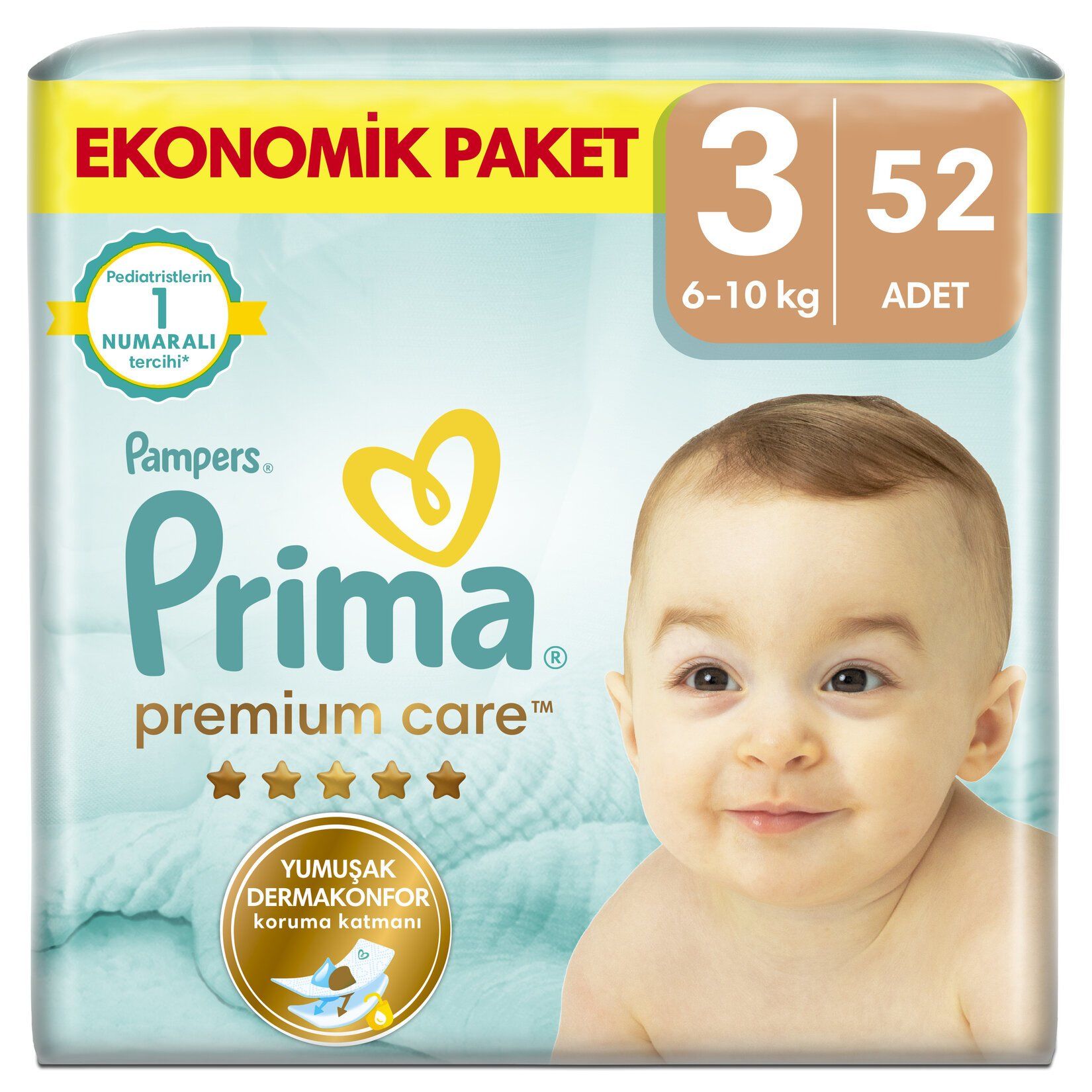Prima Bebek Bezi Premium Care 3 Numara 52'li 6-10 Kg Ekonomik Paket