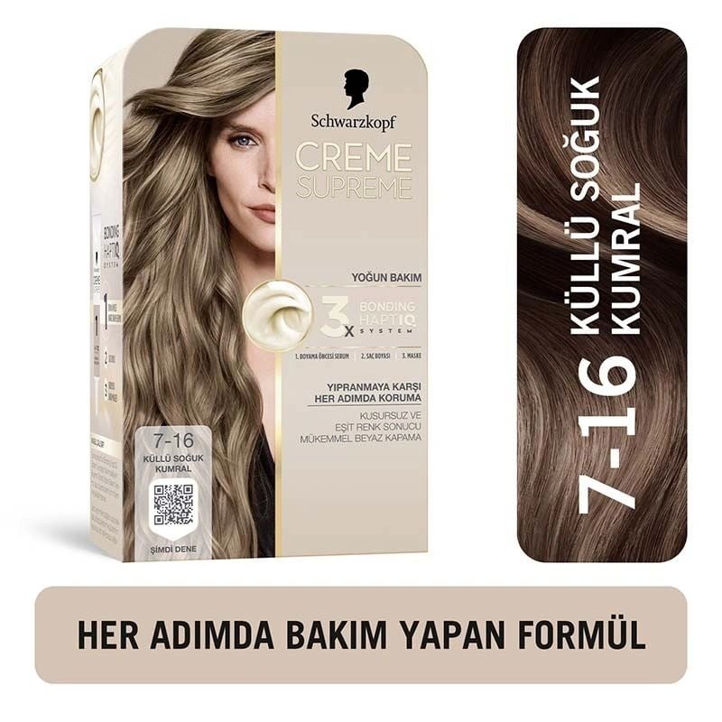 Schwarzkopf Creme Supreme Yoğun Bakım Full Kit Saç Boyası 7-16 Küllü Soğuk Kumral
