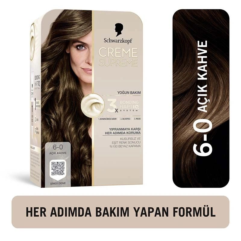 Schwarzkopf Creme Supreme Yoğun Bakım Full Kit Saç Boyası 6-0 Açık Kahve