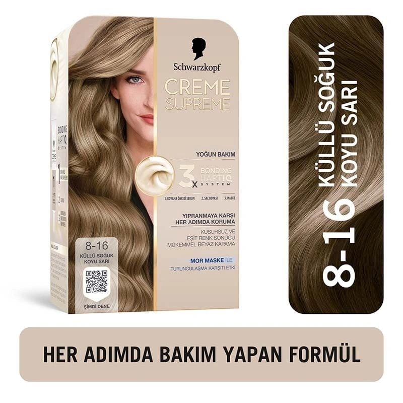 Schwarzkopf Creme Supreme Yoğun Bakım Full Kit Saç Boyası 8-16 Küllü Soğuk Koyu Sarı