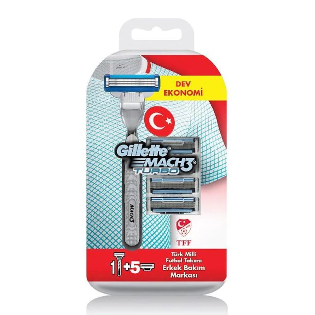 Gillette Mach3 Turbo Yedek Tıraş Bıçağı 5'li + Tıraş Makinesi
