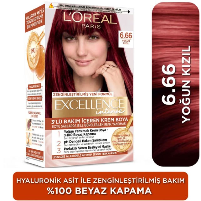 L'Oreal Paris Excellence Intense Saç Boyası 6.66 Yoğun Kızıl