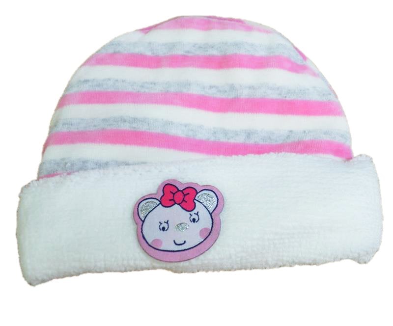 Akyüz Bebe Kadife Çizgili Versof Bere - Pembe