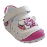 Minican Ortopedik İlk Adım Deri Kız Bebe Ayakkabı - Beyaz-Fuşya