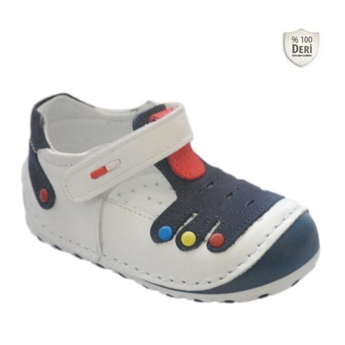 Minican Ortopedik İlk Adım Deri Erkek Bebe Ayakkabı - Beyaz-Laci