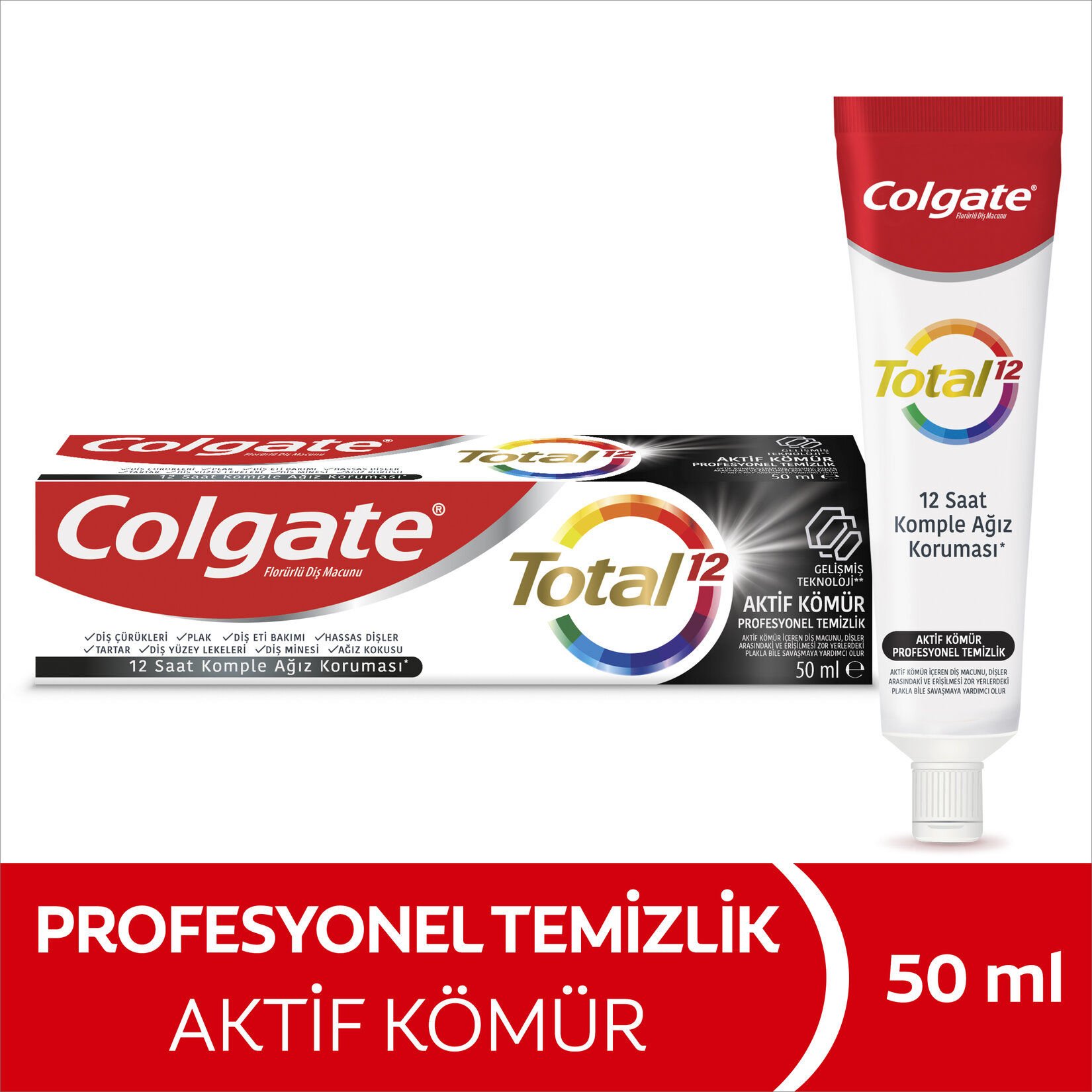 Colgate Total Aktif Kömür Profesyonel Temizlik Diş Macunu 50 ml