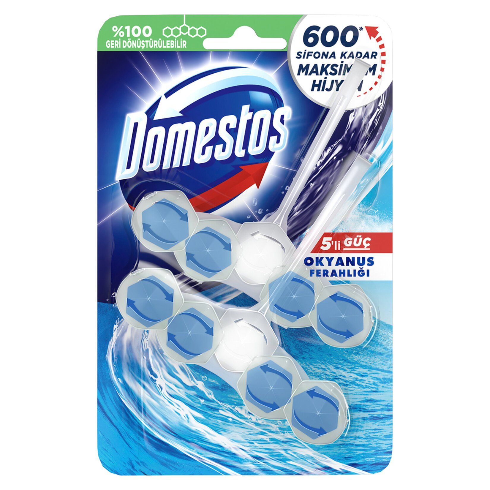 Domestos WC Blok 5'li Güç Tuvalet Bloğu Okyanus Ferahlığı 100 G