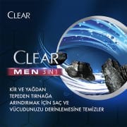 Clear Men 3in1 Şampuan & Duş Jeli Arındırıcı Kömür Saç Yüz Vücut İçin 350 ml