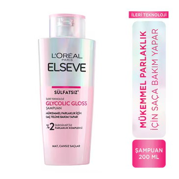 L'Oreal Paris Elseve Glycolic Gloss Mükemmel Parlaklık için Bakım Yapan Şampuan 200 ml