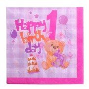 1 Yaş Pembe Ayıcıklı Happy Birthday Peçete