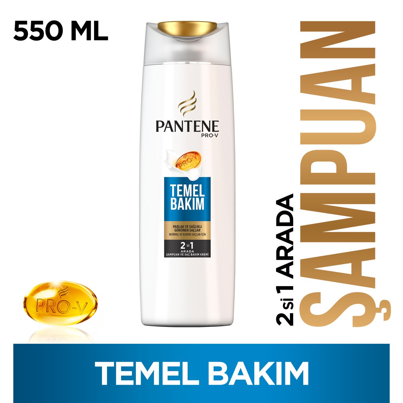 Pantene 2'si 1 Arada Şampuan ve Saç Bakım Kremi Temel Bakım 550 ml