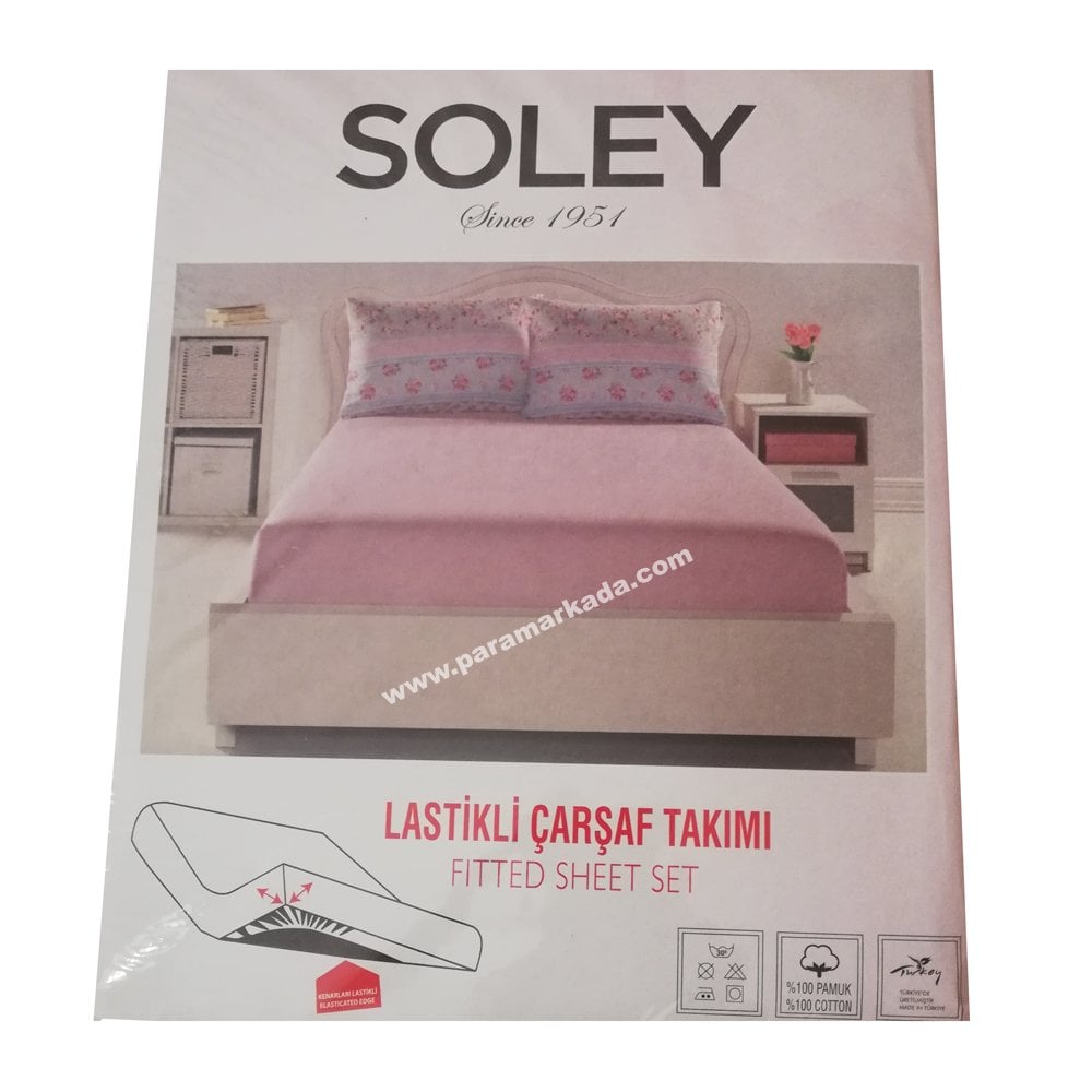 Soley Lastikli Fitted Çift Kişilik Çarşaf Takımı - Pembe