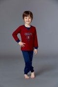 RolyPoly Üç İplik Erkek Çocuk Pijama Takımı - Bordo
