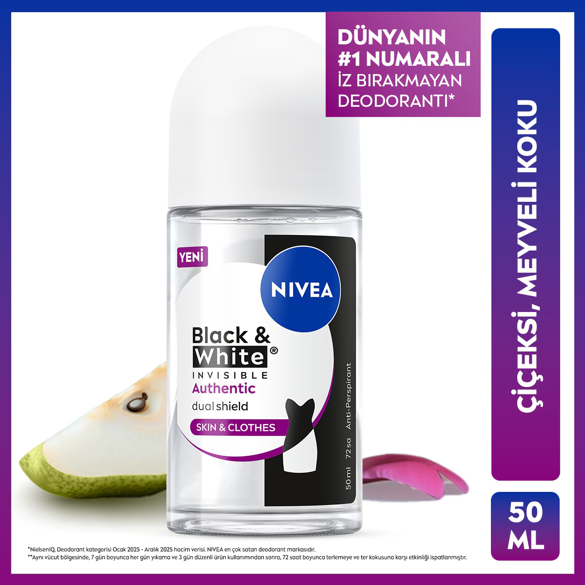 Nivea Deodorant Roll-On Black & White Authentic Kadın 50 ml
