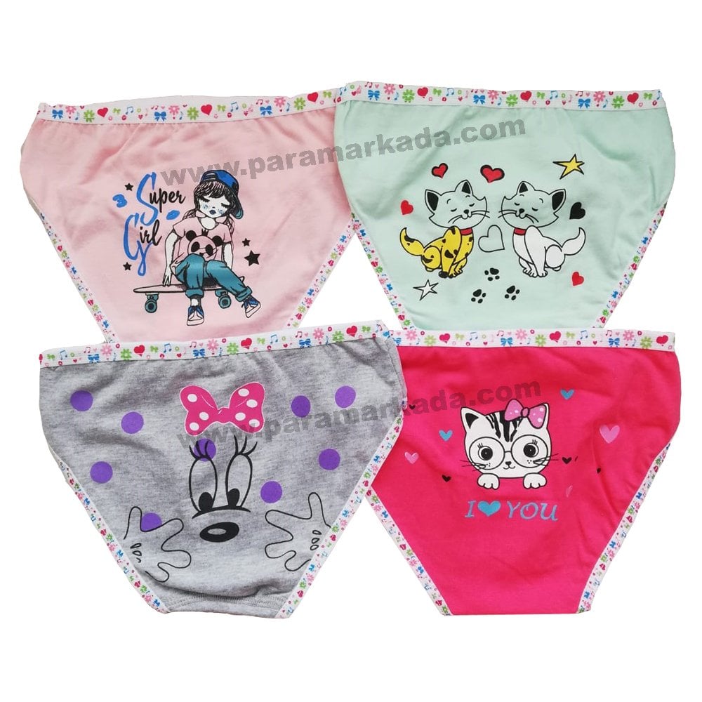 Tutku 0833 Kız Elastan Arkası Baskılı Bato - 4 Adet