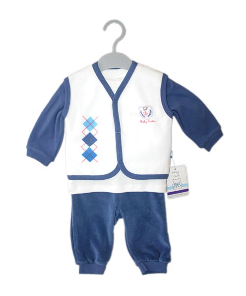 Baby Center Yenidoğan Baklava Desen Üçlü Takım - İndigo