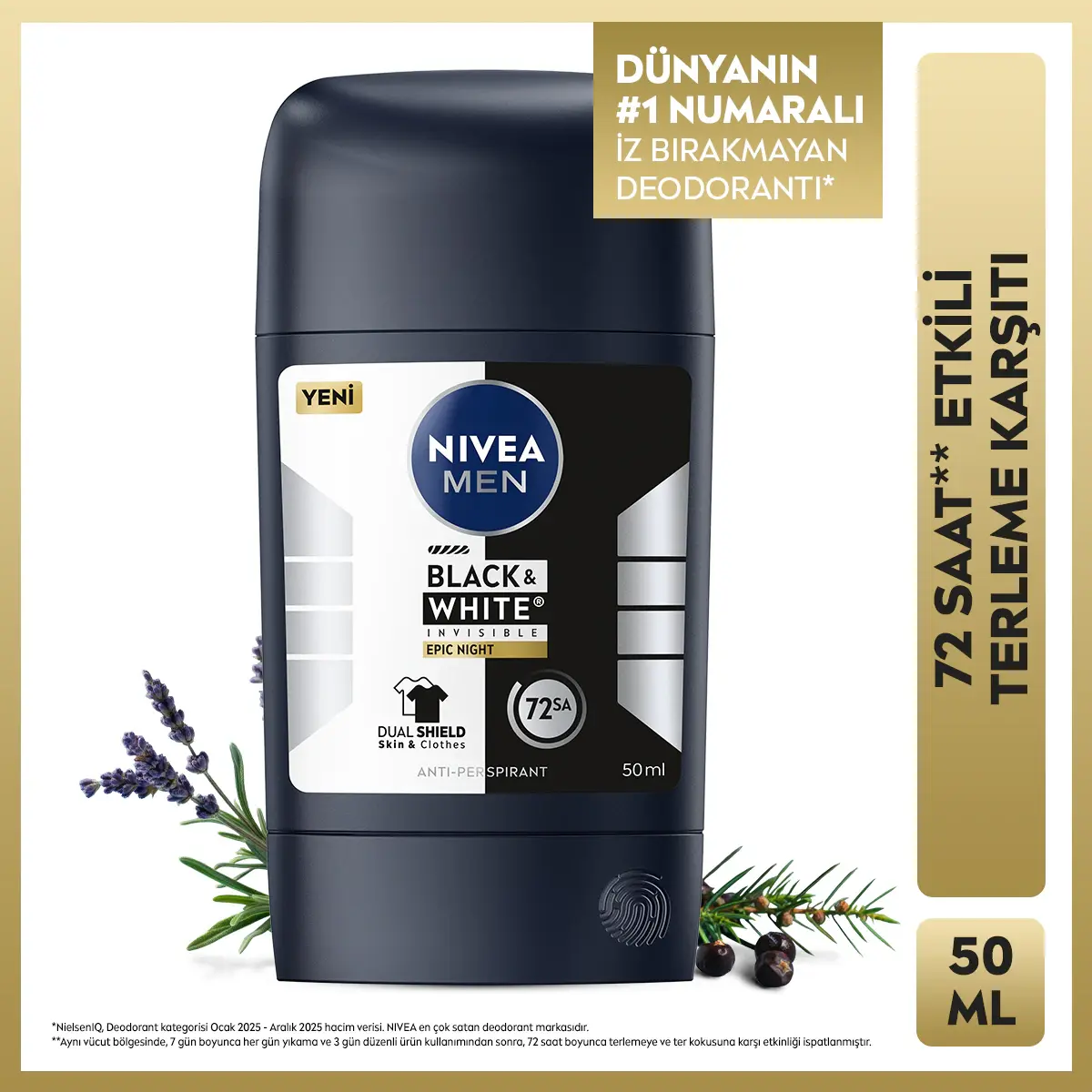 Nivea Deodorant Stick Black&White Epic Night Erkek 50 ml