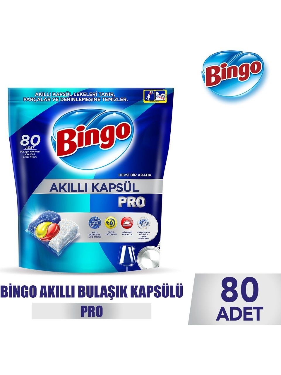 Bingo Akıllı Kapsül Pro Bulaşık Makinesi Deterjanı Tableti 80'li