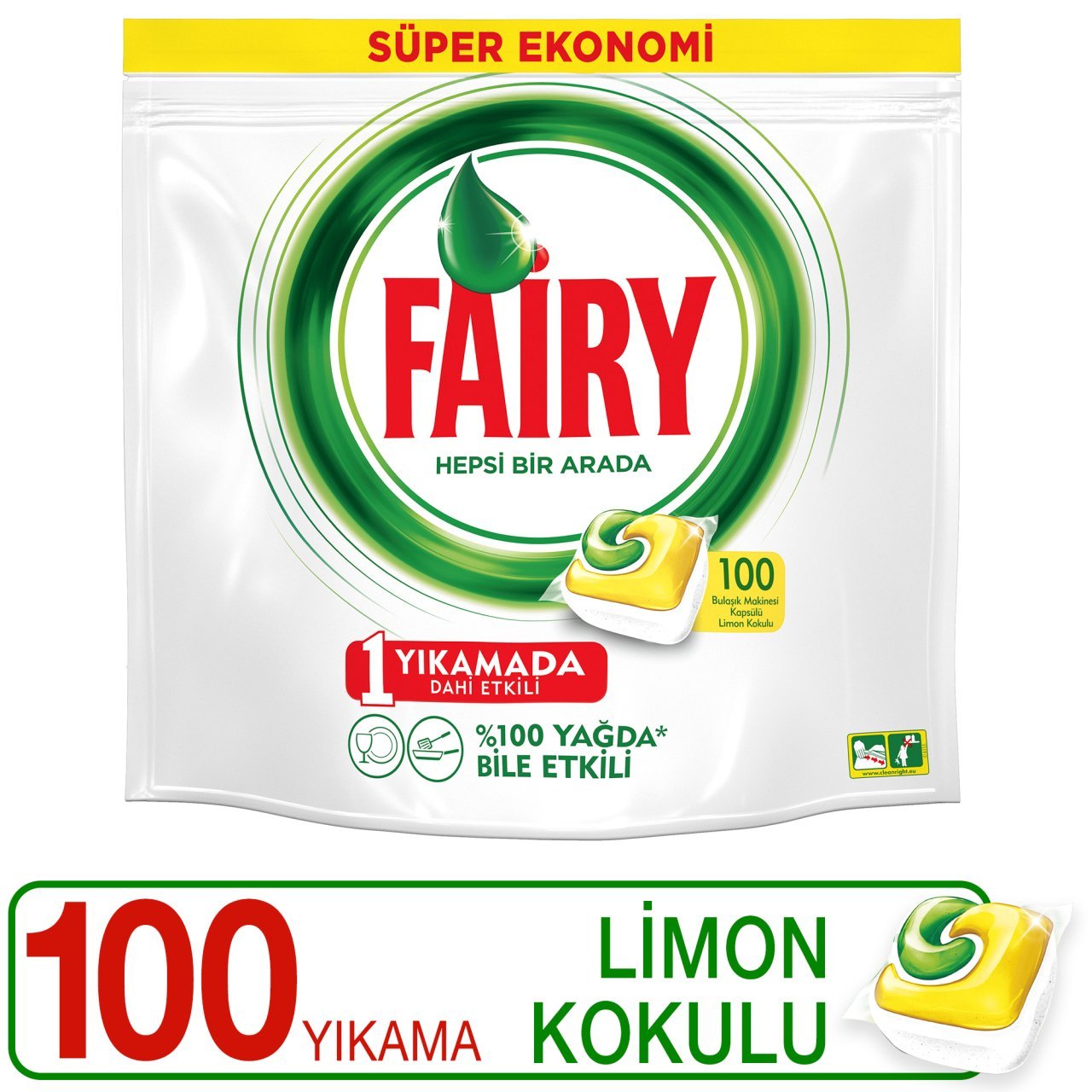 Fairy Hepsi Bir Arada Bulaşık Makinesi Deterjanı Kapsülü Limon Kokulu 100 Yıkama