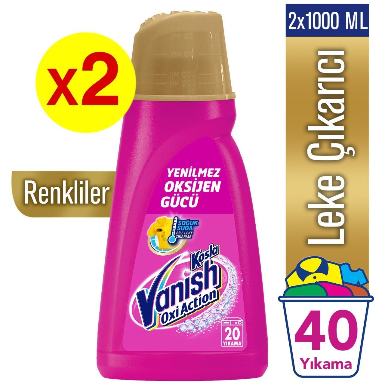 Vanish Kosla Oxi Action Sıvı Leke Çıkarıcı Ekonomik Paket 2x1000 ml Renkliler İçin