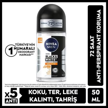 Nivea Men Erkek Roll-on Deodorant Black&White Invisible Güçlü Etki 50 ml